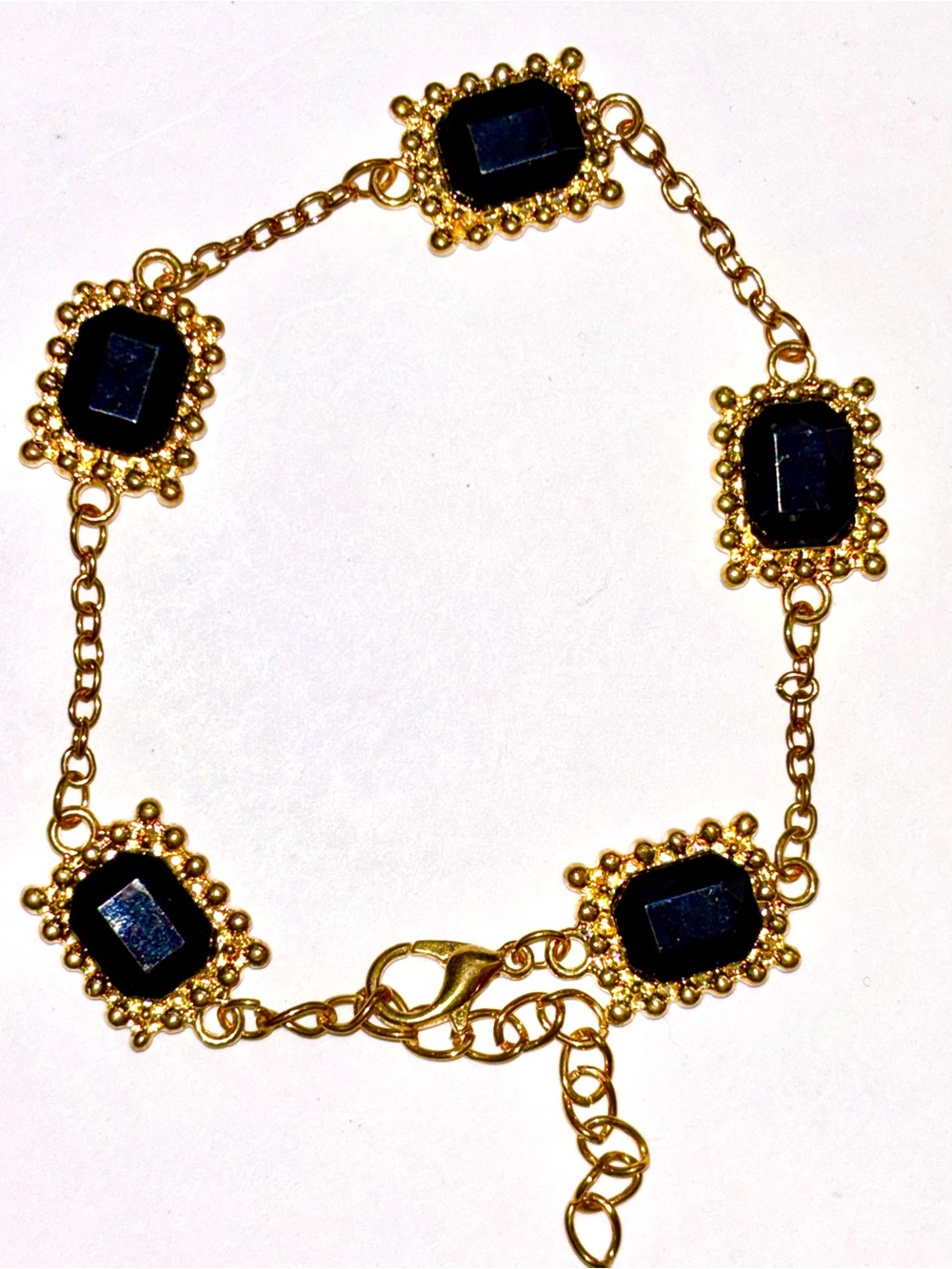 Gold-Tone Black Stone Link Bracelet - Women Jewelry
